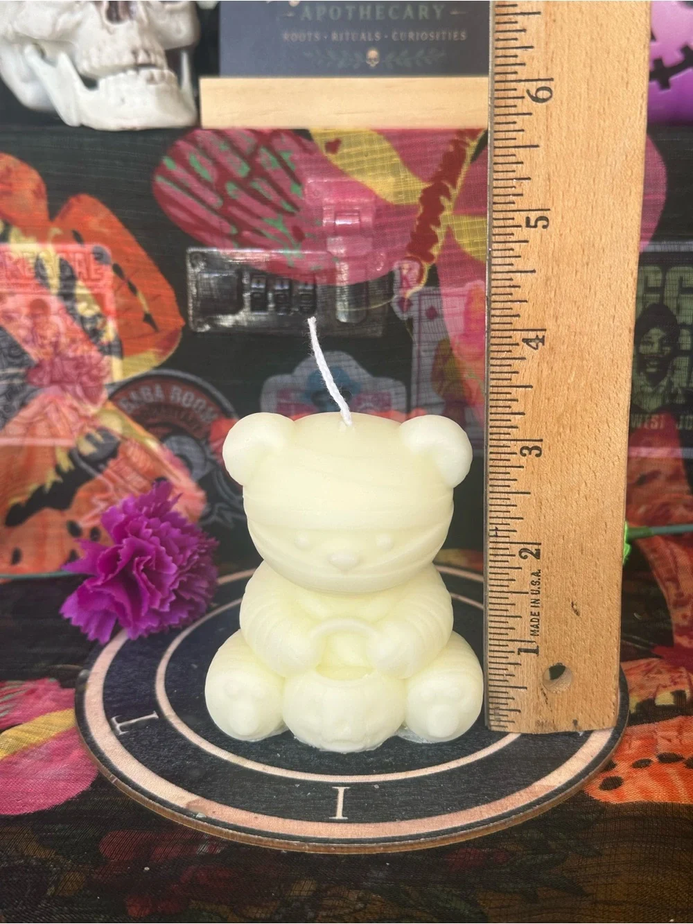 Handmade Ivory Mummy Bear Candle – Cute Halloween Teddy Bear Candle